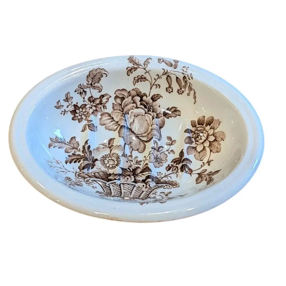 Antique Ironstone Charlotte Royal Crownford England Soap Dish Brown TransferWare
